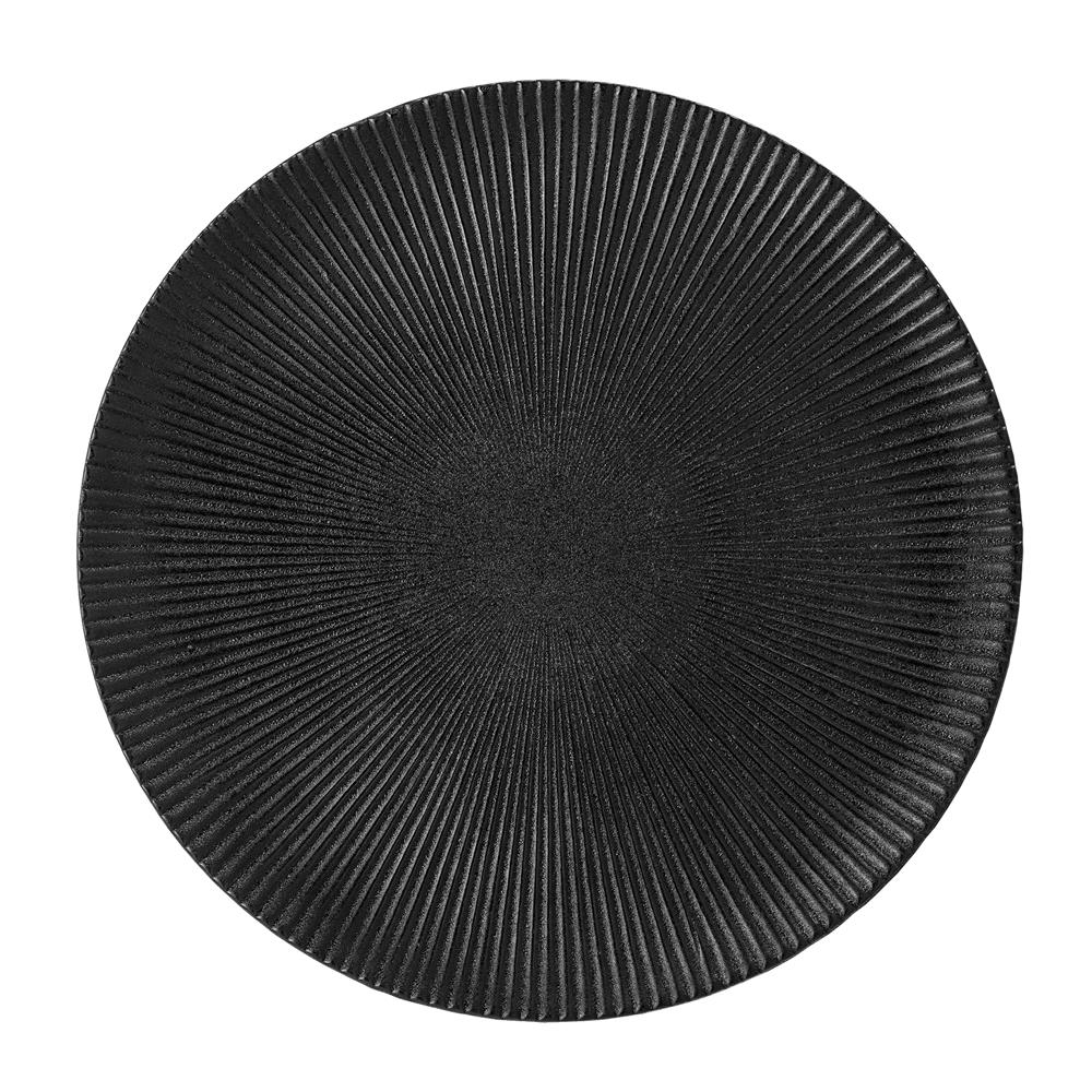 Bloomingville Neri Teller Schwarz – Steingut, Ø29 cm, skandinavisches Design mit Rillenstruktur