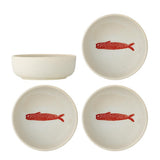 Bloomingville Hadden Schalen 4er Set rot Steingut Fisch Motiv 450 ml