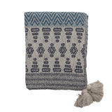 Bloomingville Decke Milas 160x130cm Blau Grau Baumwolle Quasten Tagesdecke Kuscheldecke Überwurf