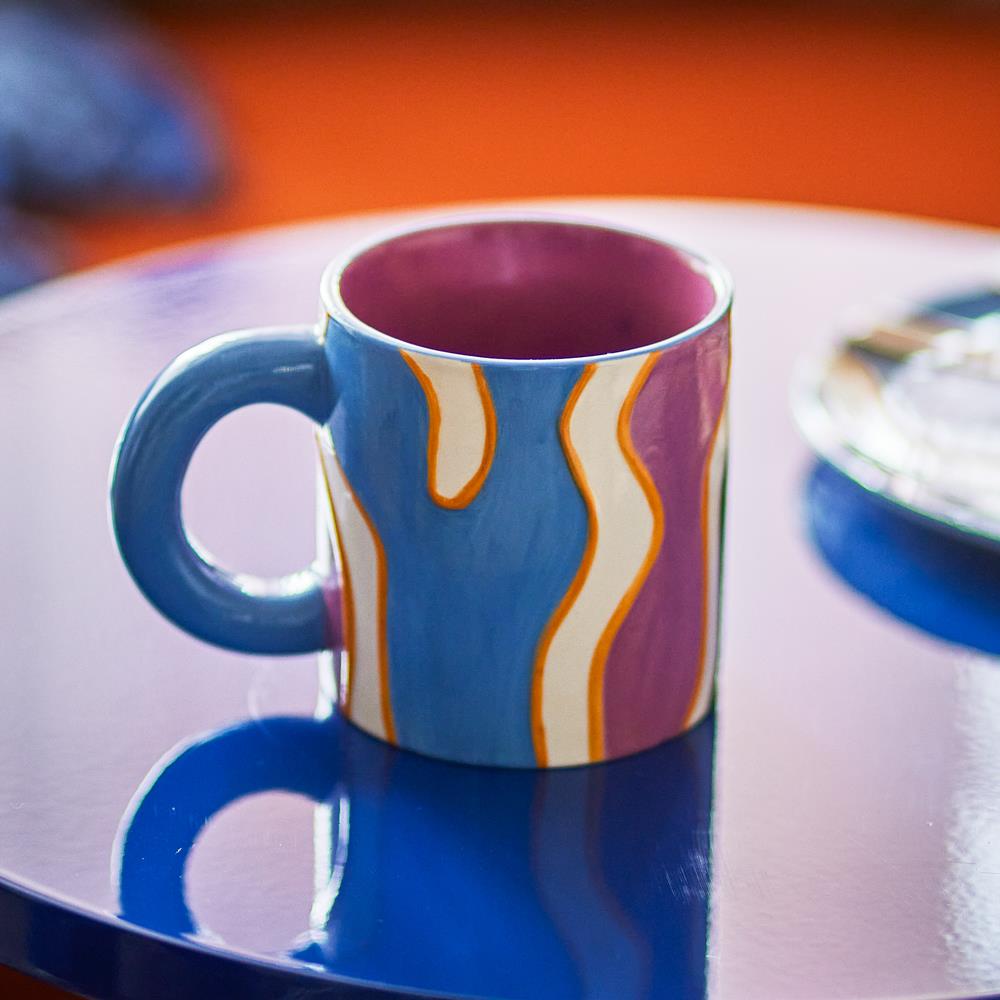 Bloomingville Salacia Tasse 4er Set 260 ml D8 cm bunt - Steingut Tassen mit Wellenmuster für Küche