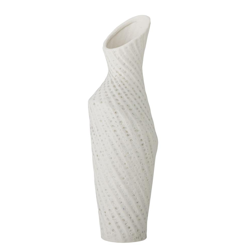 Bloomingville Fikla Vase aus Steingut in Weiß, schlanke Designvase mit gedrehter Silhouette