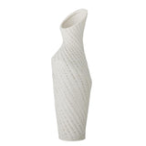 Bloomingville Fikla Vase aus Steingut in Weiß, schlanke Designvase mit gedrehter Silhouette