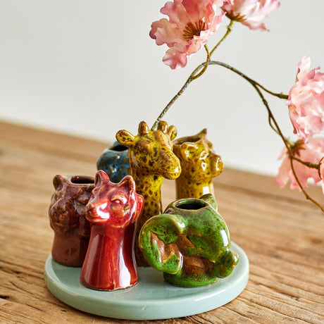 Bloomingville Piero Vase bunt - Steingut Vase mit Tierkopf Design für Wohnzimmer & Deko