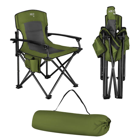 NILS CAMP Campingstuhl Grün - gepolsterter Klappstuhl mit Tasche für Camping, Garten & Angeln