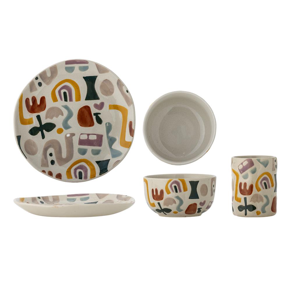 Bloomingville MINI Filur Geschirr Set 3-teilig bunt - Steingut Kindergeschirr mit Regenbogen Motiv