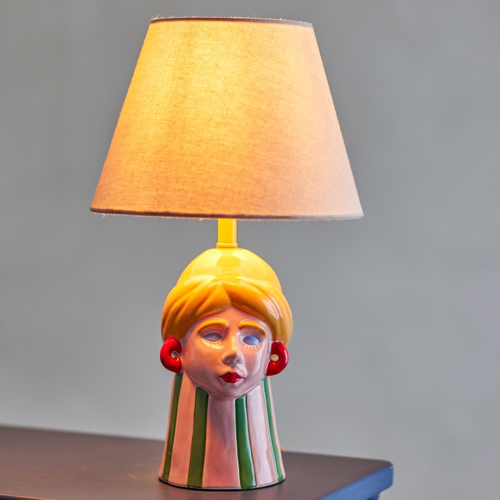 Bloomingville Miss Jody Tischlampe bunt - Steingut Lampe mit E27 für Wohnzimmer & Tischdeko