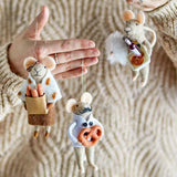 Bloomingville Peo Mäuse Anhänger, Natur, Wollfiguren 3er Set Weihnachtsdeko