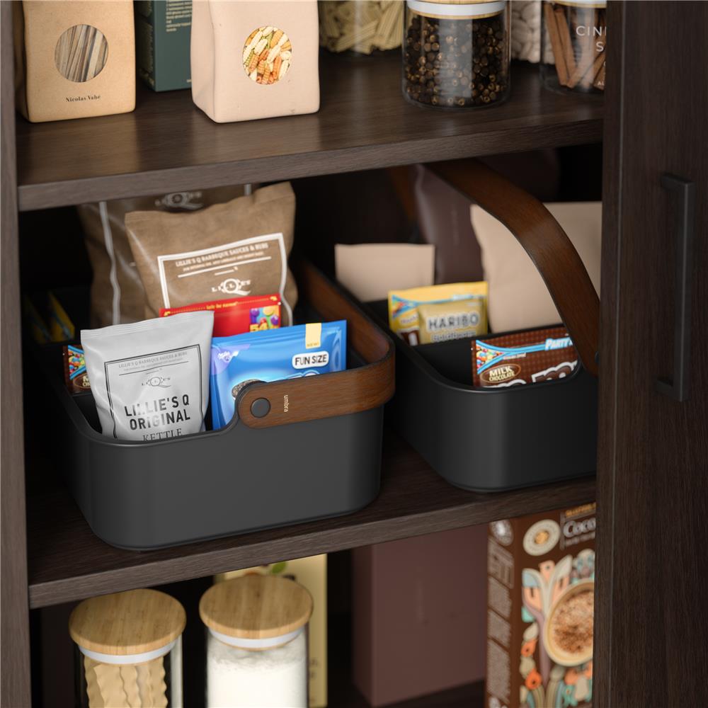 Umbra Bellwood Vorratsschrank Organizer mit 3 Fächern, großer Aufbewahrungsbehälter in Schwarz/Walnuss