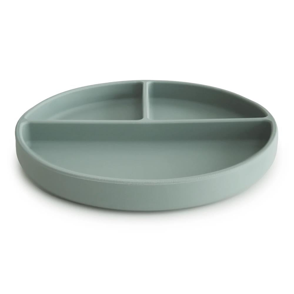 Mushie Silikon-Kinderteller, Cambridge Blue, Geteilter Teller mit Rutschfestem Saugnapf