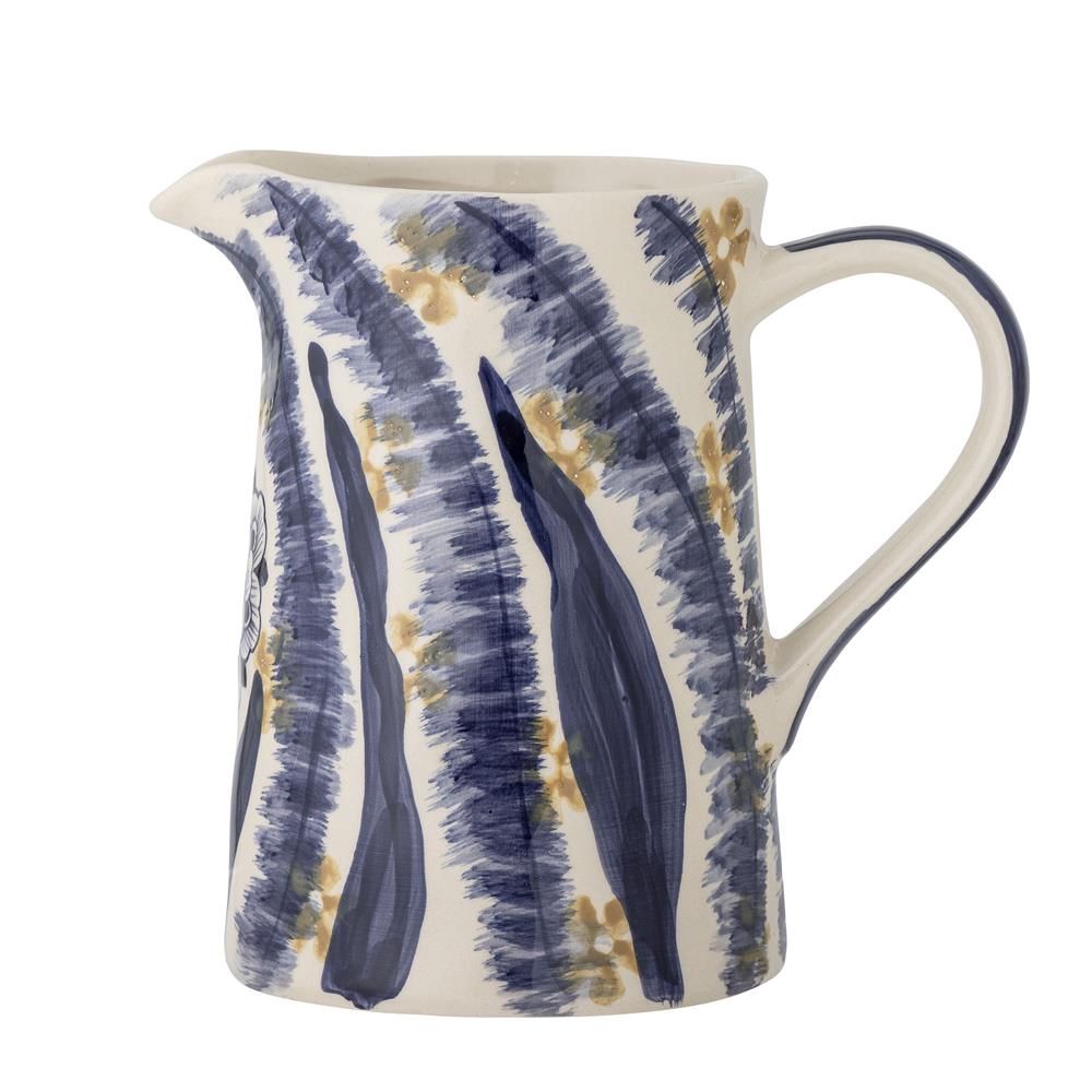 Bloomingville Anuuk Vase blau D14,5 cm aus Steingut – handdekorierte Blumenvase für Wohnzimmer