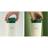 LocknLock Thermobecher 550 ml keramikbeschichtet mit 2 Deckeln, Weiß-Grün