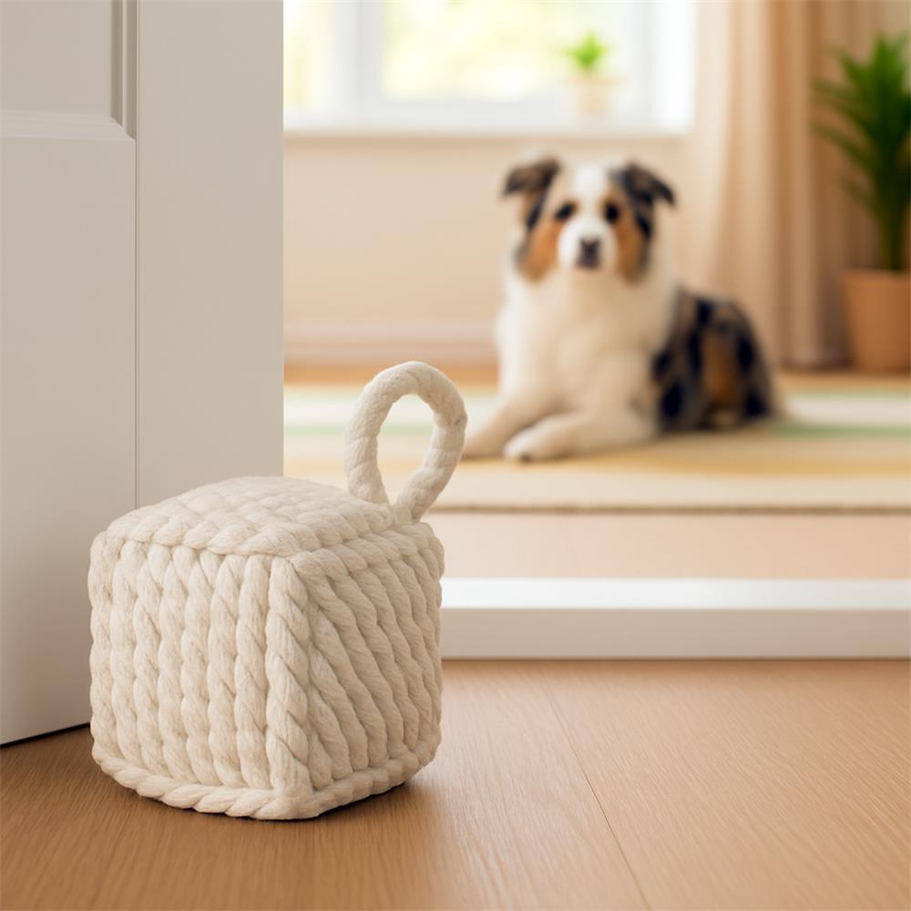 BOLTZE Türstopper quadratisch Strick Beige/Braun (2 Stück) – als Buchstütze, Fensterstopper & Türhalter