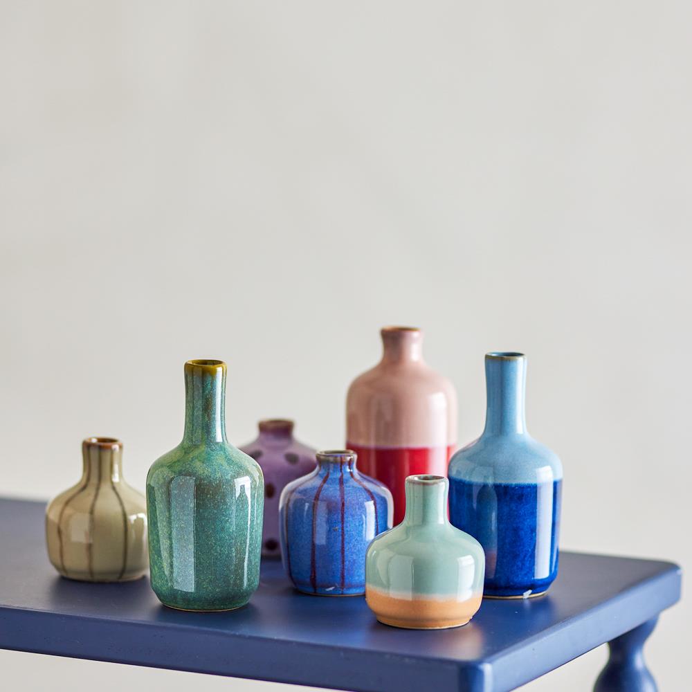 Bloomingville Maien Vase 7er Set bunt - Steingut Mini Vasen handbemalt für Tischdeko Wohnzimmer