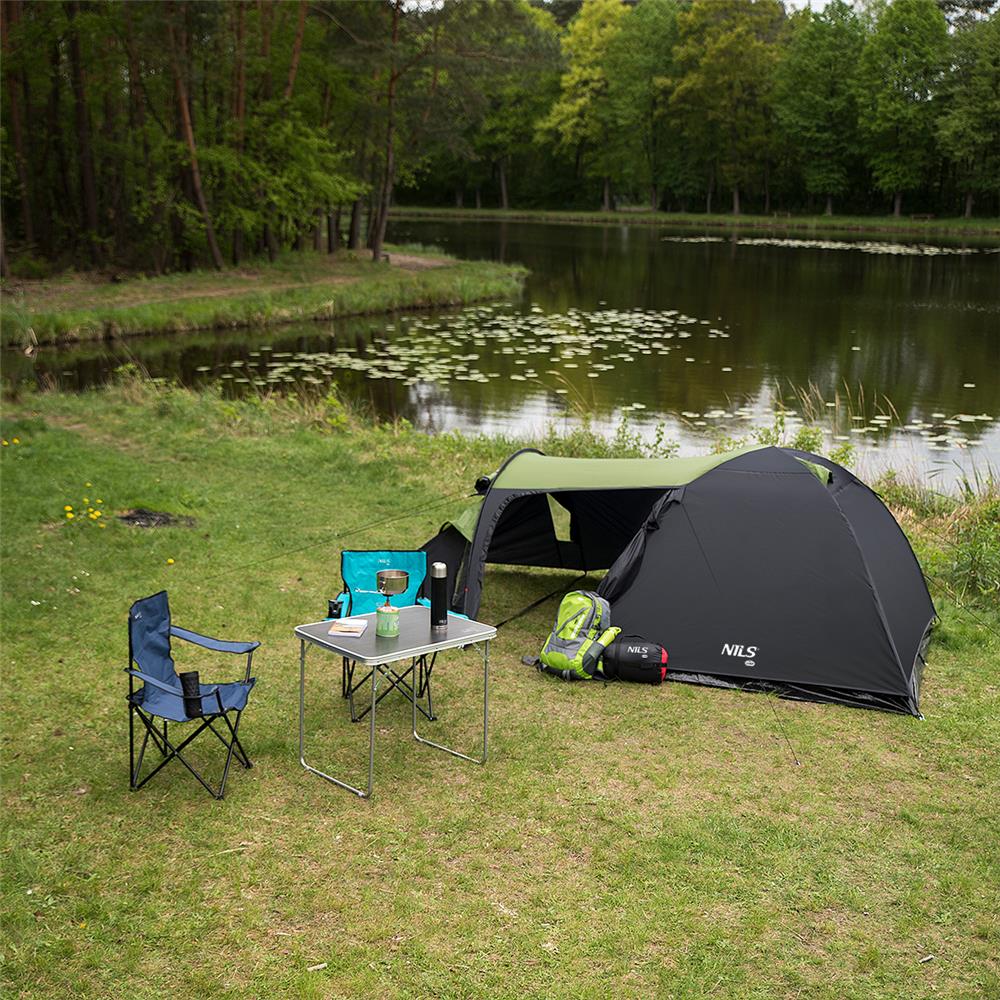 NILS CAMP Trekker Zelt für 4 Personen in Grün-Grau - Campingzelt mit Vorraum für Outdoor, Familie & Trekking