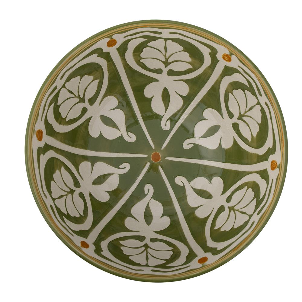 Bloomingville Heikki Schale – handbemalte Steingutschale in Grün/Natur, Ø 26,5 cm