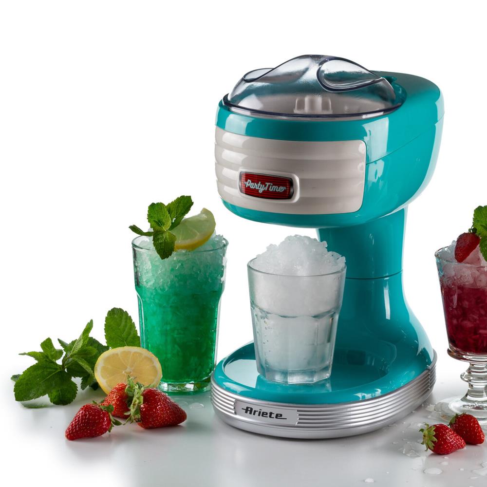 Ariete Party Time Ice Crusher, Blau, Eiscrusher für Cocktails & Slush, Retro-Design, 50er Jahre-Stil
