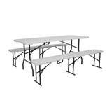 NILS CAMP Klappbank 180 cm Weiß für Garten Camping Events faltbare Sitzbank Outdoor
