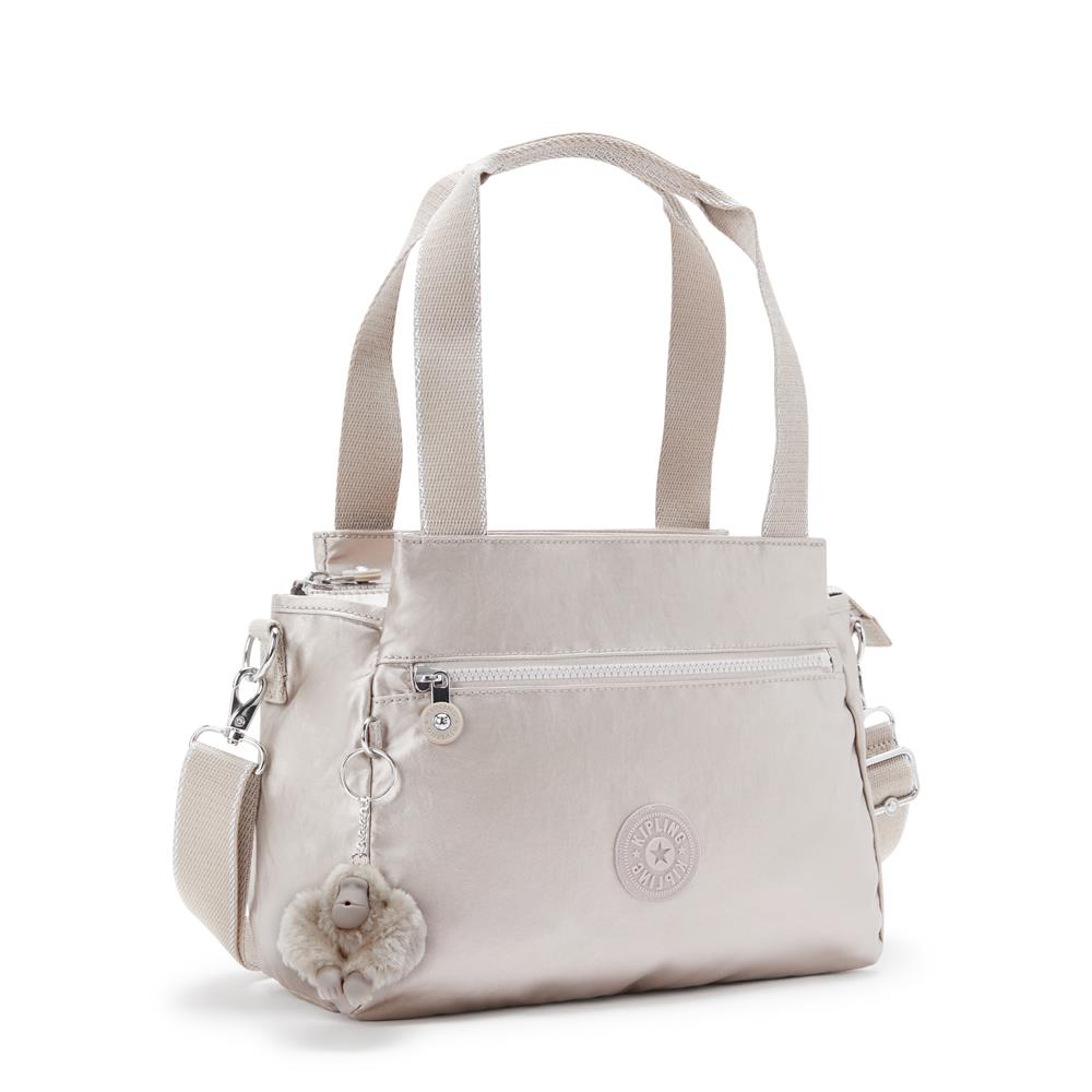Kipling ELYSIA, mittelgroße Schultertasche, Metallic Glow (beige), Umhängetasche mit vielen Fächern