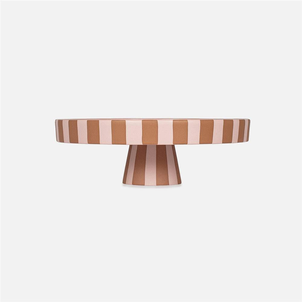 OYOY Toppu Tablett - 27x9 cm, Caramel/Rosa gestreift - als Tortenständer, Tortenplatte, Obstschale