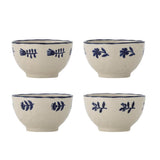 Bloomingville Eimy Schale 4er Set D11 cm blau - Steingut Schalen mit Blumenmotiv für Küche & Tischdeko