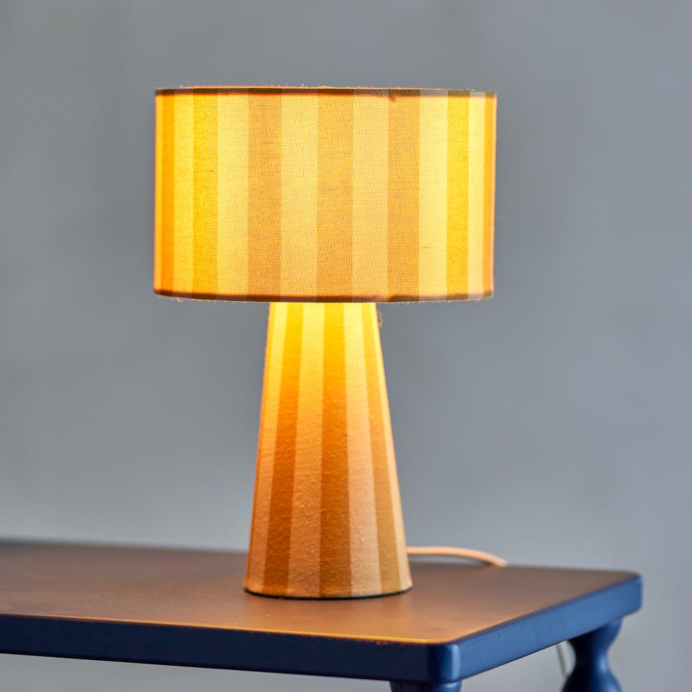 Bloomingville Emmie Tischlampe gelb - Leinen Lampe mit Streifen für Wohnzimmer & Nachttisch