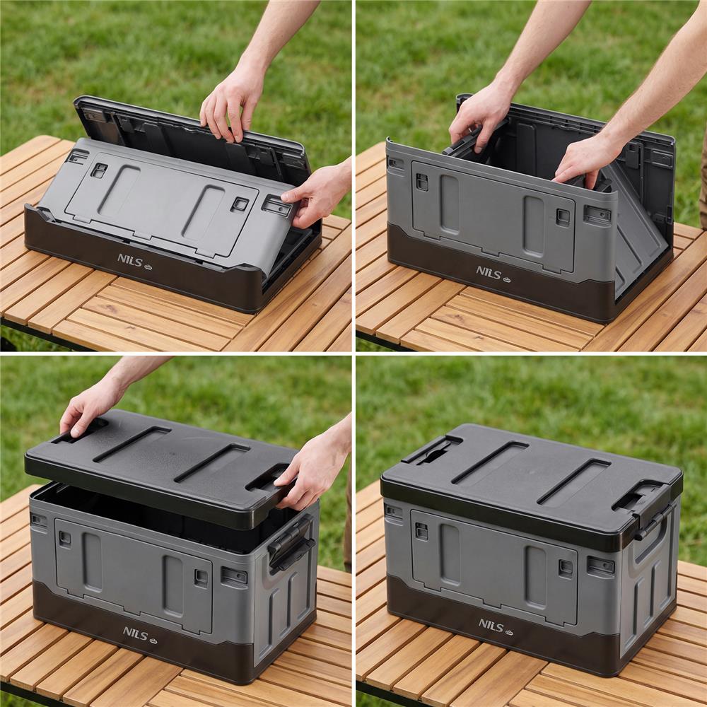 NILS CAMP Transportbox 38L Grau-Schwarz - klappbare Campingbox für Camping, Auto & Haushalt