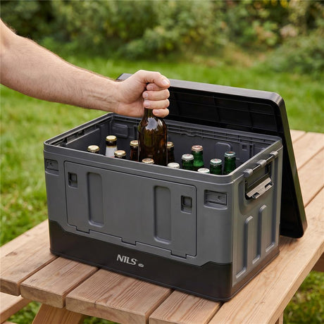 NILS CAMP Transportbox 38L Grau-Schwarz - klappbare Campingbox für Camping, Auto & Haushalt