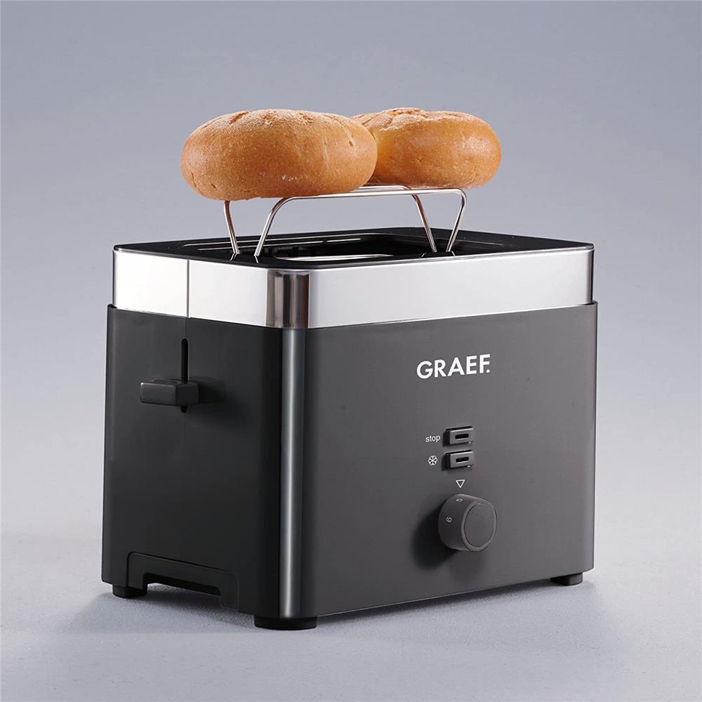 GRAEF TO62 2-Scheiben-Toaster Schwarz Brötchenaufsatz Auftaufunktion wärmeisoliertes Gehäuse