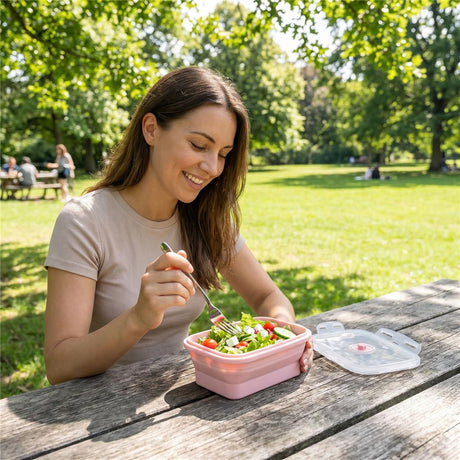 NILS CAMP faltbare Lunchbox 500 ml Silikon rosa für Camping Reisen Arbeit kompakt