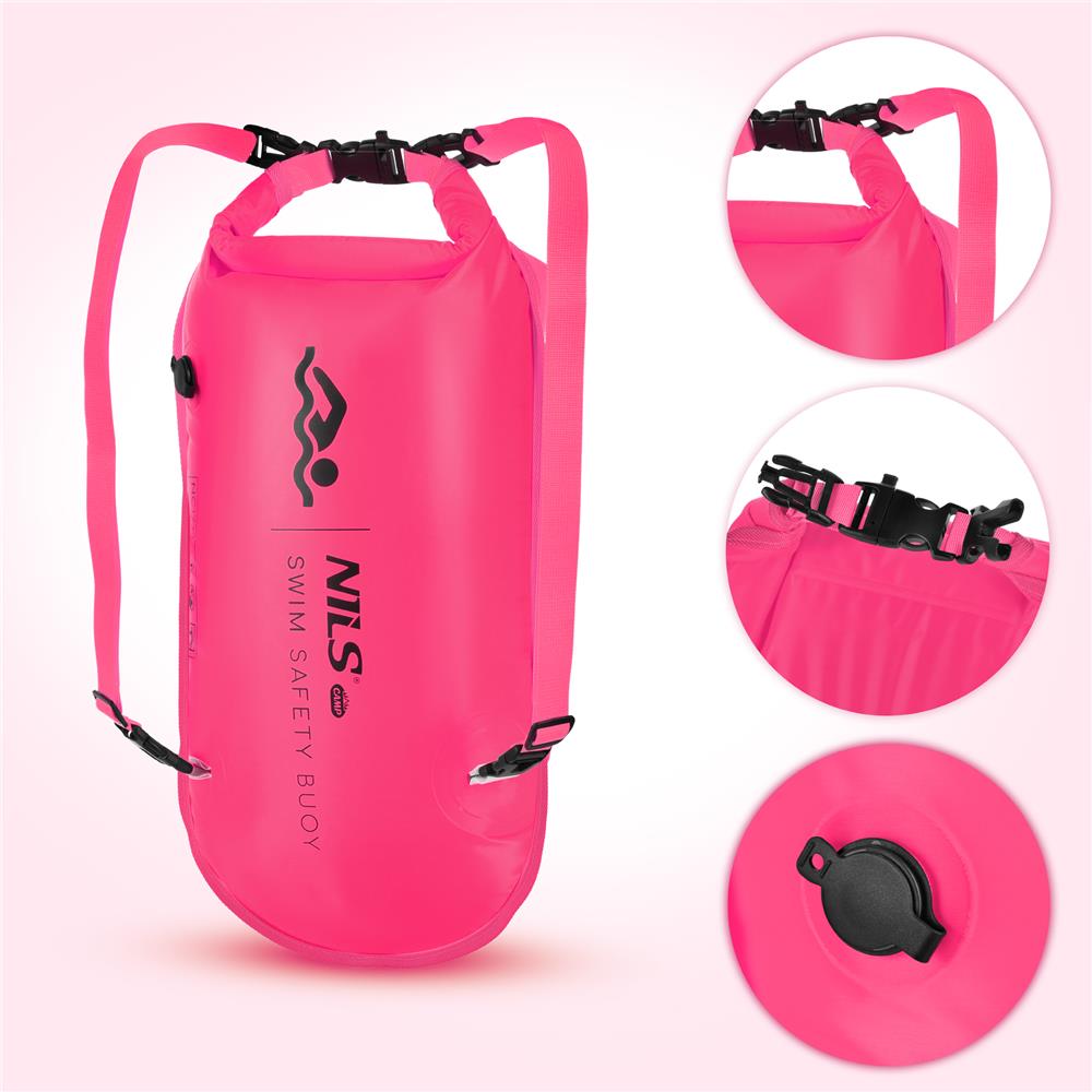 NILS CAMP Schwimmboje 3-in-1 Dry Bag 28L pink Rucksack für Outdoor Wasser Sport