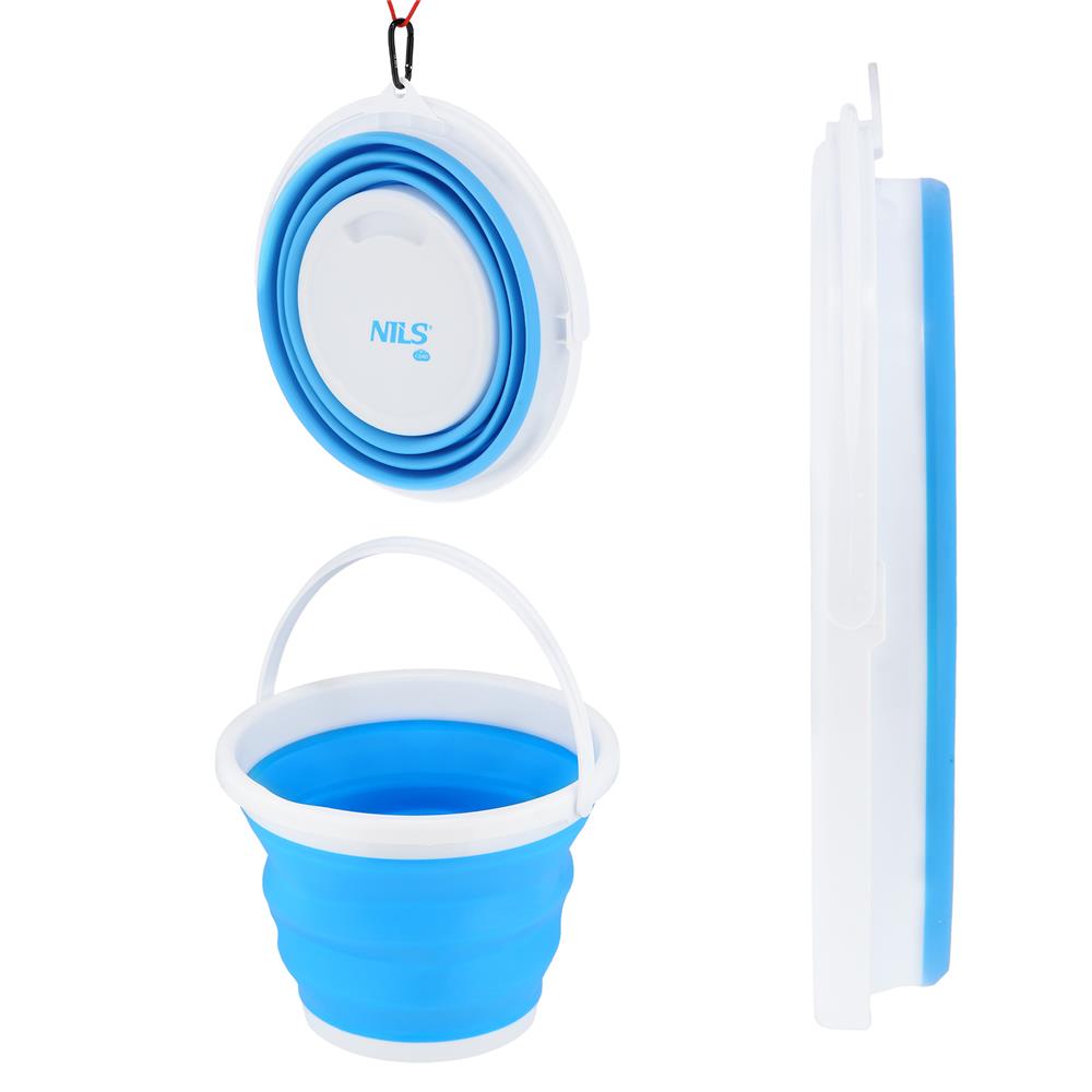 NILS CAMP Faltbarer Eimer 10L blau für Camping Outdoor Haushalt platzsparend