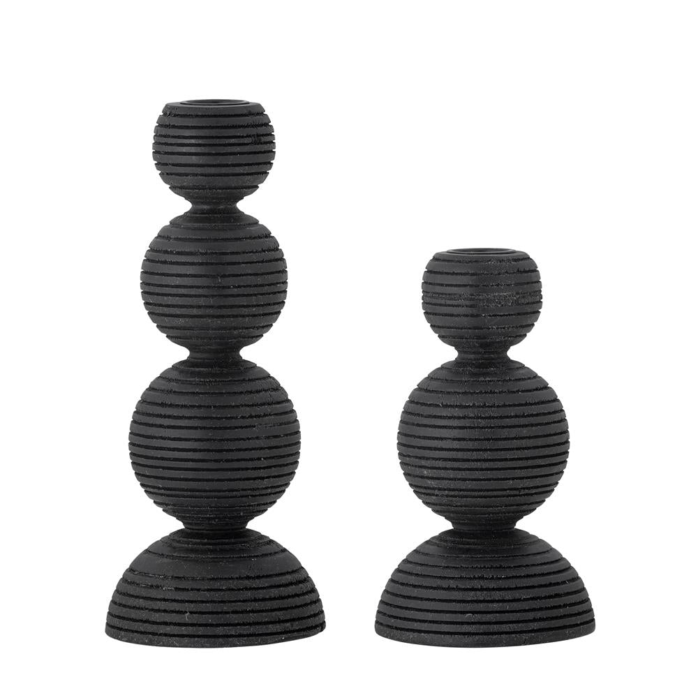 Bloomingville Kipp Kerzenhalter 2er Set, Schwarz, Kiefer – skulpturales Design mit Holzstruktur