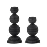 Bloomingville Kipp Kerzenhalter 2er Set, Schwarz, Kiefer – skulpturales Design mit Holzstruktur