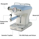 Ariete Vintage Espressomaschine, Blau, Siebträger Kaffeemaschine, 15 Bar