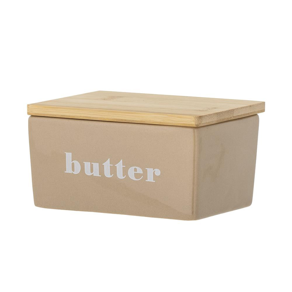 Bloomingville Hanyu Butterdose aus Steingut in Braun mit Bambusdeckel im dänischen Design