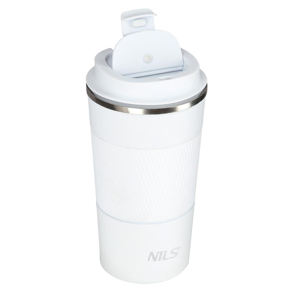 NILS Thermobecher 510 ml Edelstahl weiß rutschfest Coffee-to-go-Becher für Camping Reisen Alltag