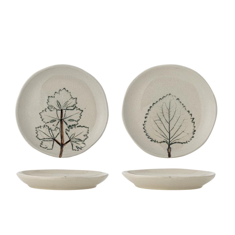 Bloomingville Aubrin Teller 2er Set 10,5 cm Steingut natur Blatt