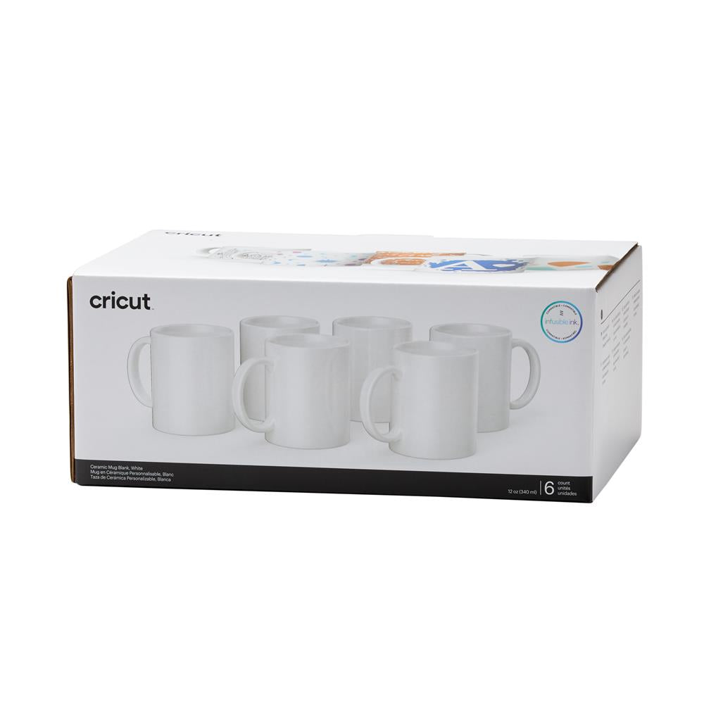 Cricut Tassen aus Keramik in Weiß Blank im 6er Set 350ml, Rohling für Mug Press