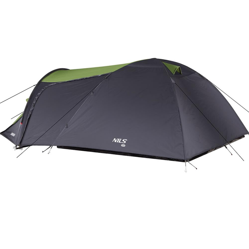 NILS CAMP Trekker Zelt für 4 Personen in Grün-Grau - Campingzelt mit Vorraum für Outdoor, Familie & Trekking