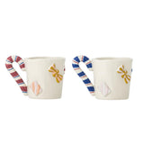 Bloomingville Candice Tasse 2er Set 264 ml bunt Steingut Weihnachtstassen mit Zuckerstangenhenkel