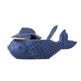 Bloomingville Hiro Gefäß mit Deckel und Löffel 1700 ml blau - Steingut Fischdose für Küche & Deko