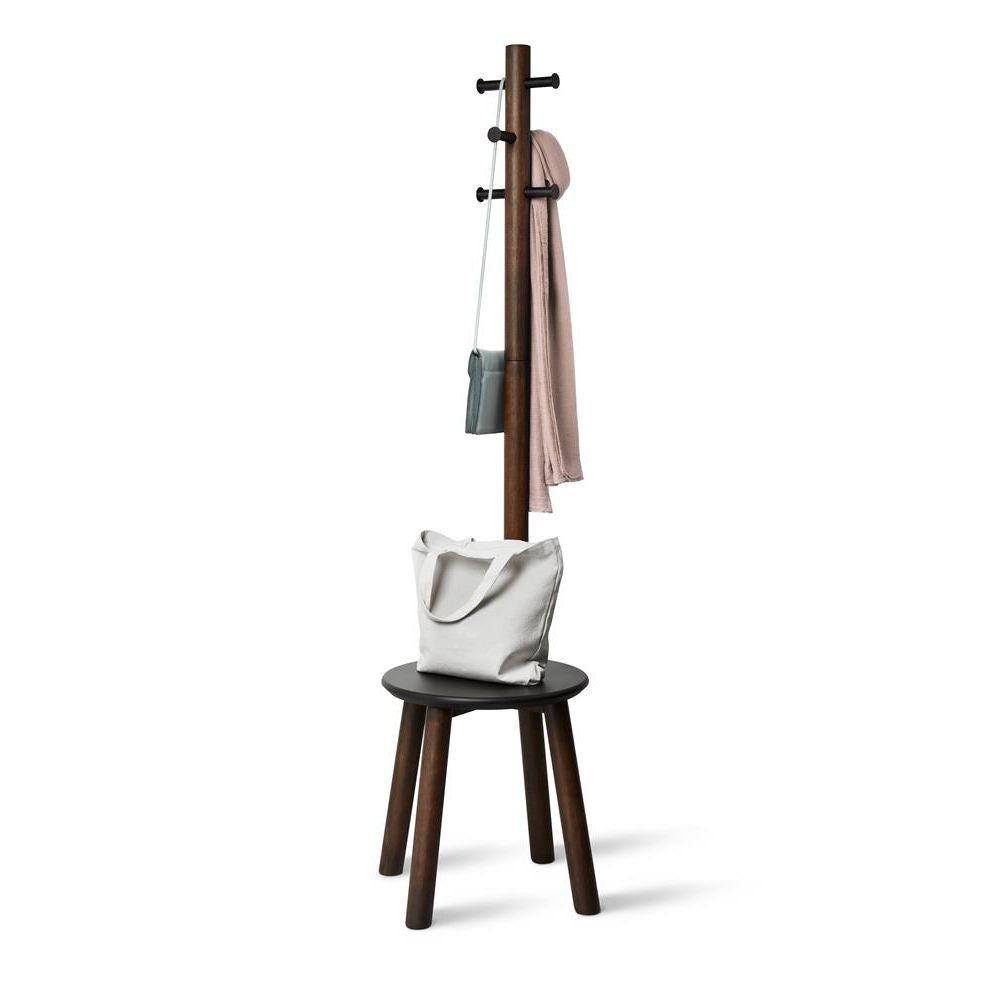 Umbra Pillar Garderobenständer mit integriertem Hocker 50 x 50 x 165 cm Holz Schwarz Walnuss