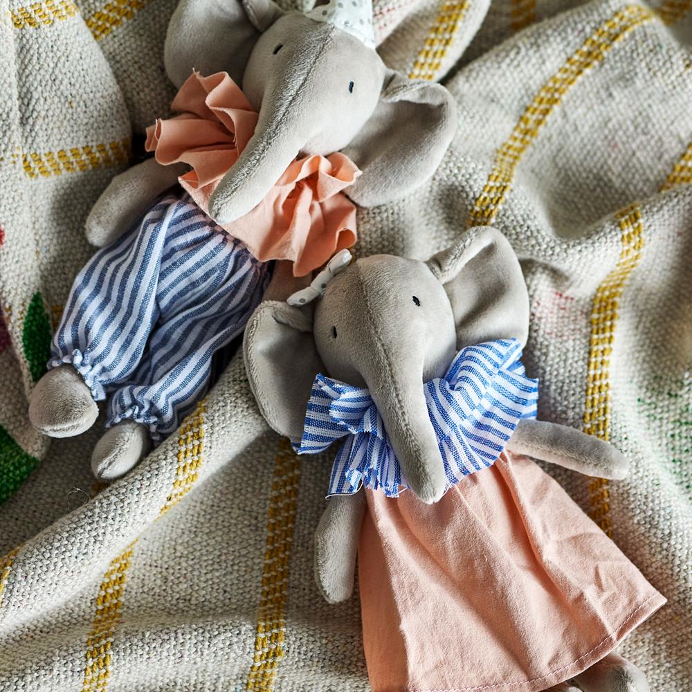 Bloomingville MINI Tiko Kuscheltier 2er Set bunt - Elefant für Baby & Kinderzimmer