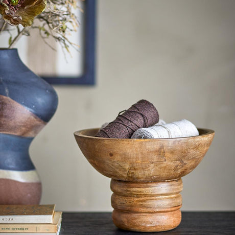 Bloomingville Nanuka Sockelschale aus Mangoholz in Natur D20,5 cm – dekorative Schale für Wohnzimmer
