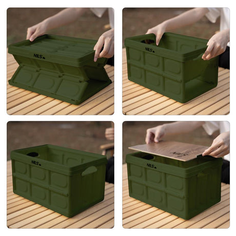 NILS CAMP faltbare Campingbox mit Tischfunktion 9L in Grün - ultrakompakte Reisebox