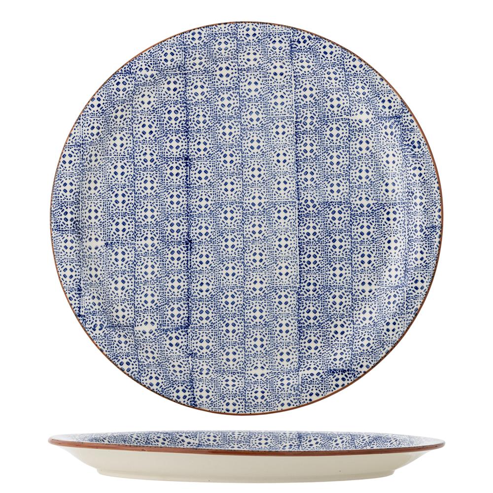 Bloomingville Karine Servierplatte blau - Steingut Platte mit Gittermuster für Küche & Tischdeko