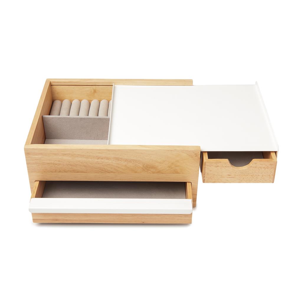 Umbra Stowit Design Schmuckkasten Weiß/Natur moderne Schmuck Box mit Geheimfächern für Ringe Armbänder Uhren Halsketten Ohrringe und Accessoires