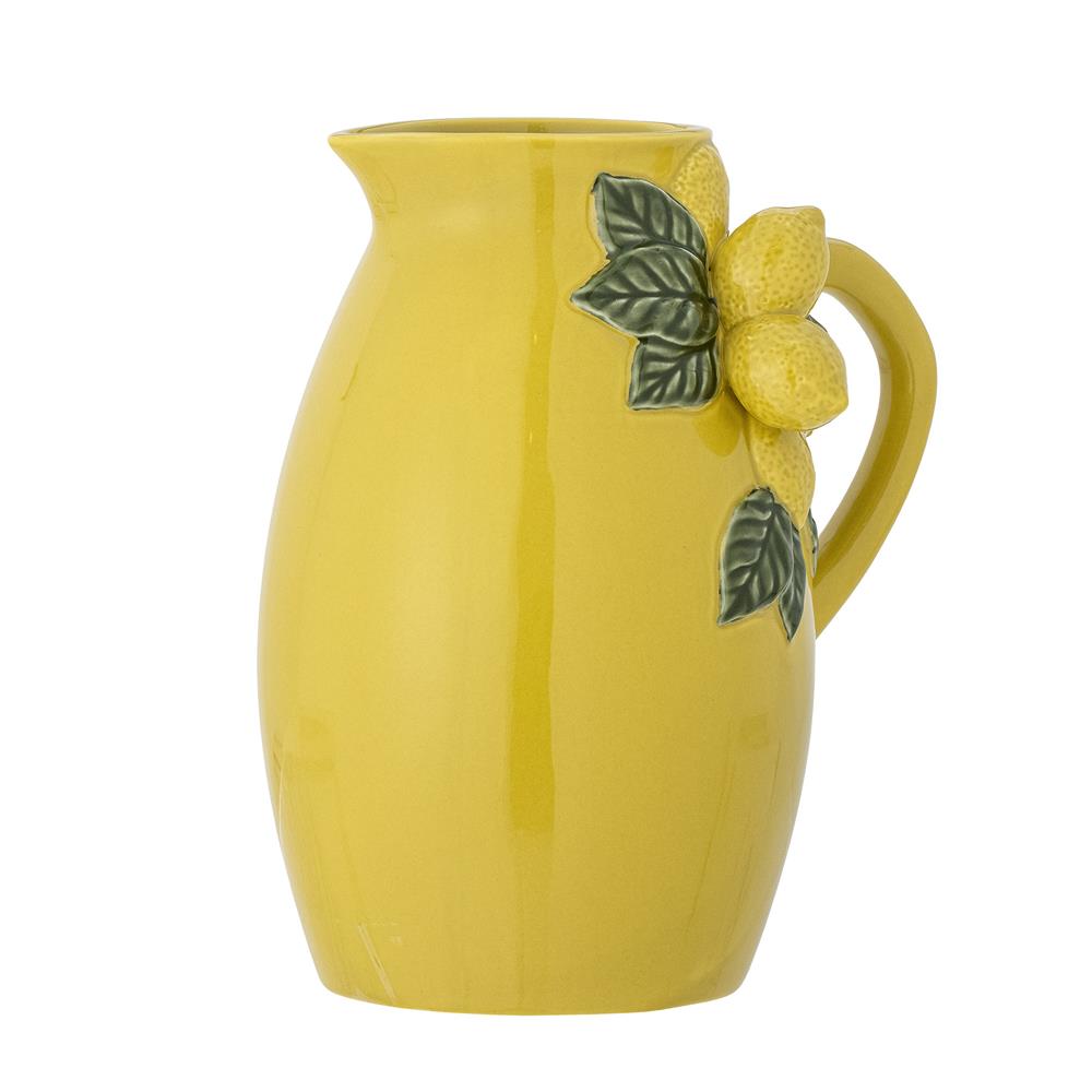 Bloomingville Limone Krug aus Steingut, gelb, 1,6 l, handdekoriert, idealer Limonadenkrug