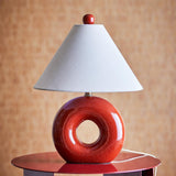 Bloomingville Panja Tischlampe rot - Steingutlampe mit Leinenschirm für Wohnzimmer & Schlafzimmer