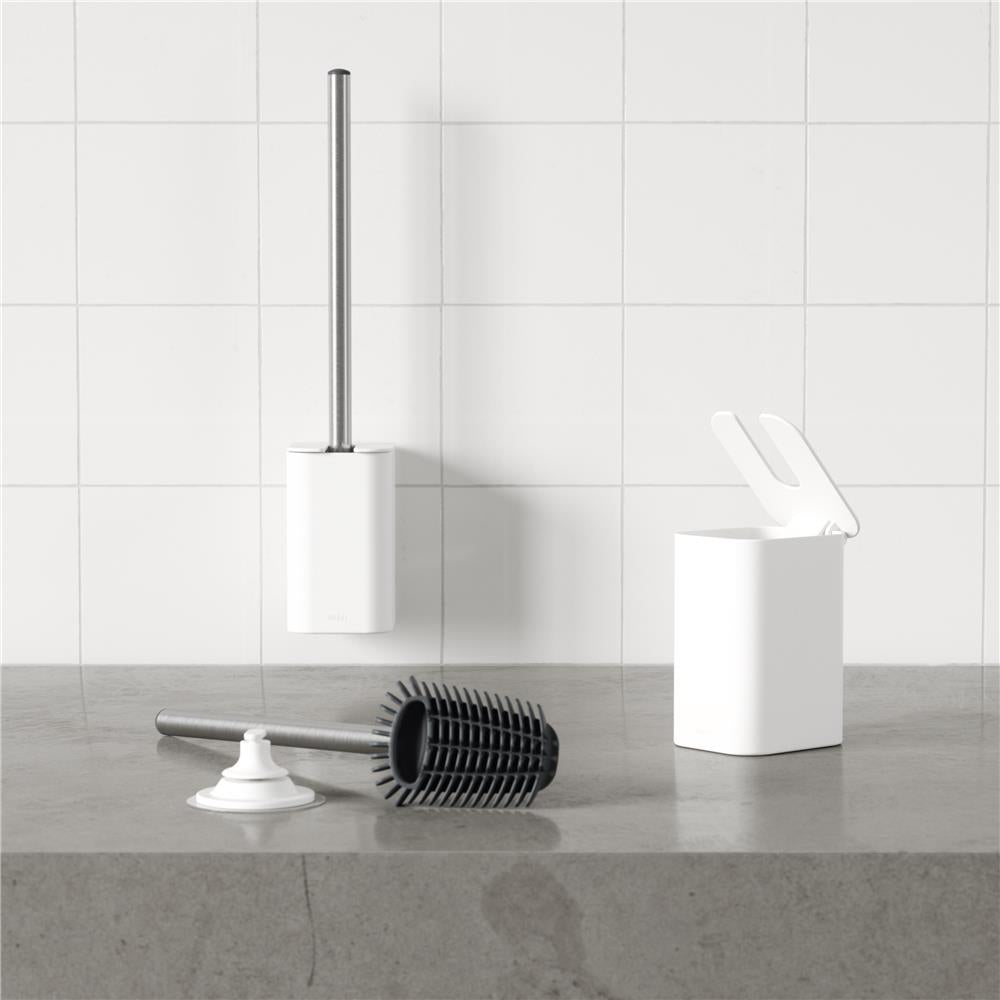 Umbra Flex Toilettenbürste mit Halterung zum Kleben für Wand- und Bodenanbringung in Weiß